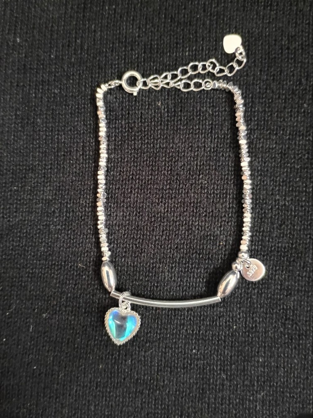 Sterling Silver Beaded Bracelet with Blue Accent